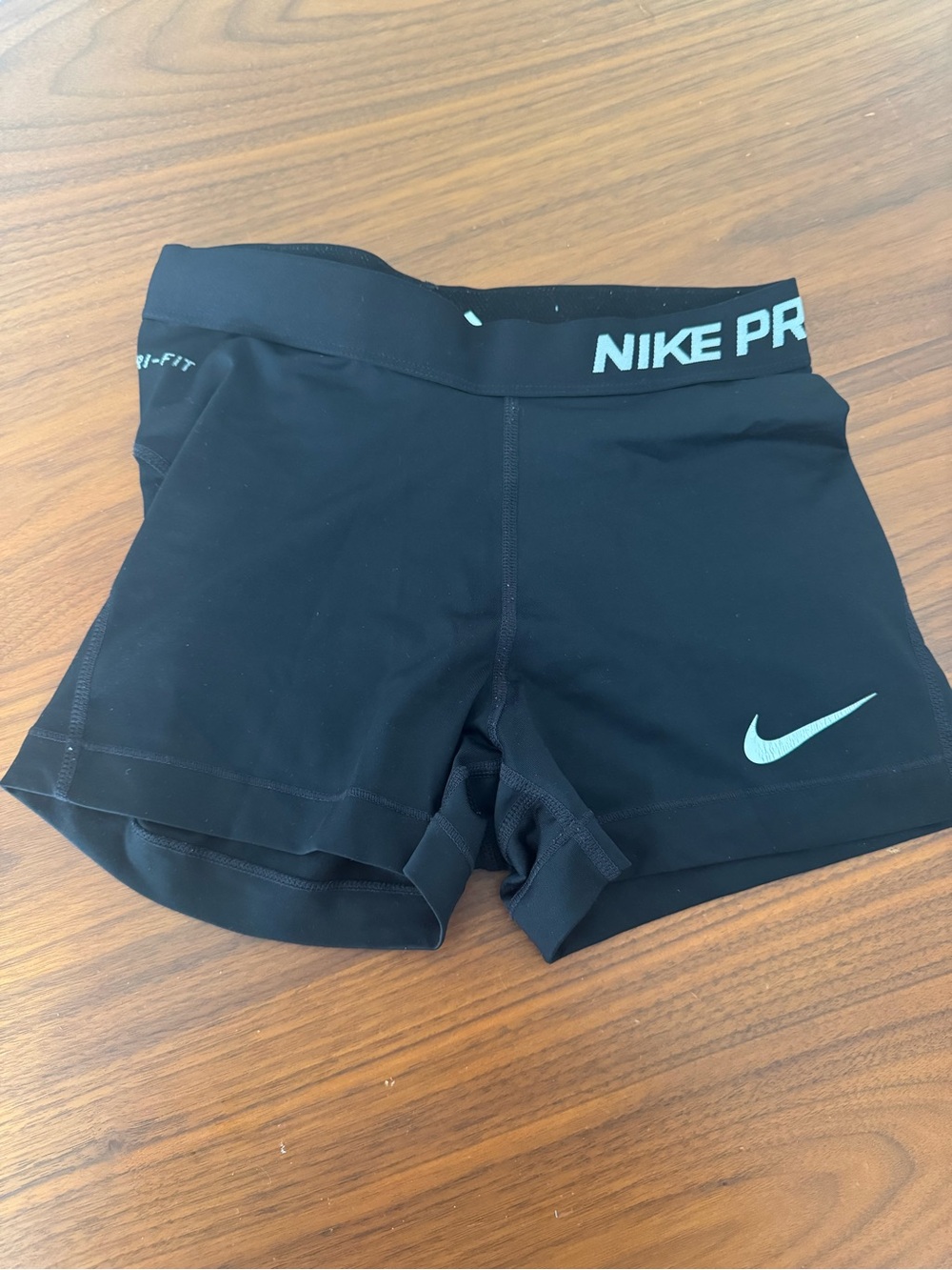 Nike Pro Black Athletic Spandex Shorts with Teal Swoosh